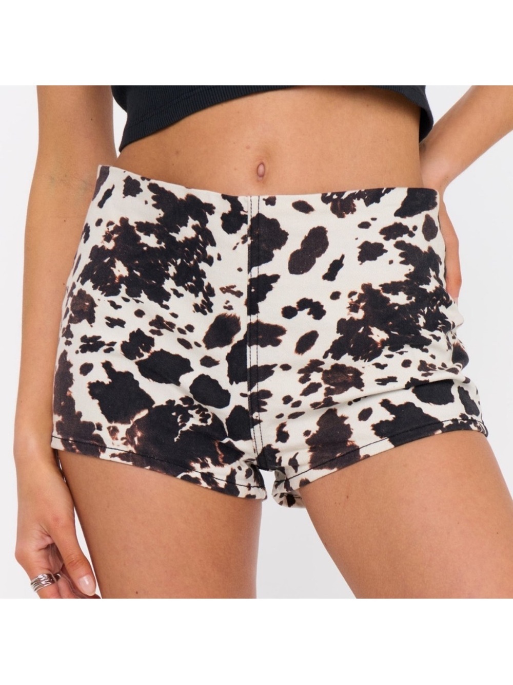 Show Me Your Mumu El Paso Shorts Cow Print Pull On Stretch Denim Shorts XXL